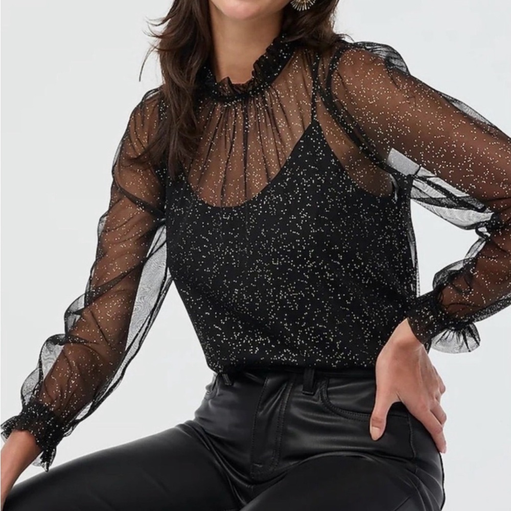 J. Crew Shimmer Tulle Ruffleneck Top Blouse XL